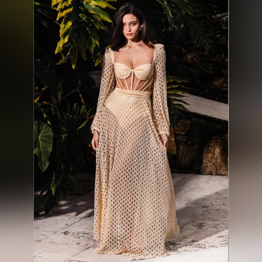 PatBo INSPIRED Monstera Crochet Bustier Dress